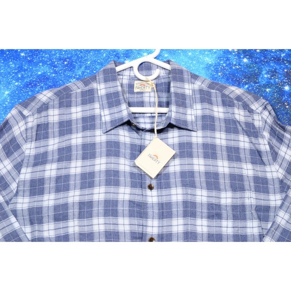 Faherty Shirt Mens 2XL Blue Plaid Featherweight Flannel Button Up Stretch Casual - Picture 2 of 9